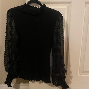 Almost Famous Black Top with Lace Sleeves